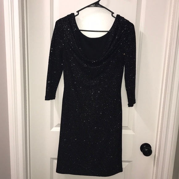 Black Sparkle Dress- swoop back - Picture 3 of 8